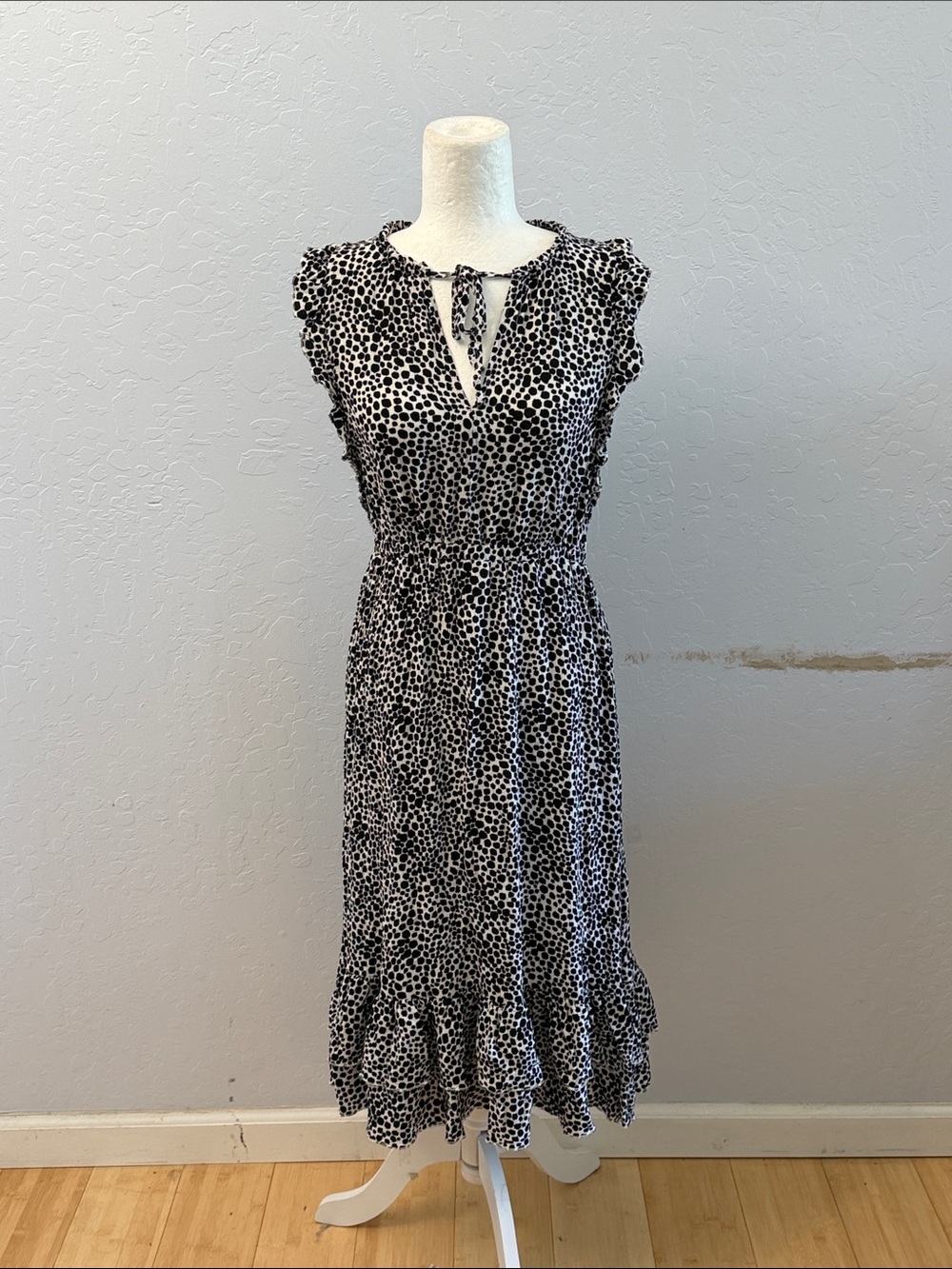 Marvel Black & White Printed Tie-Front Midi Dress